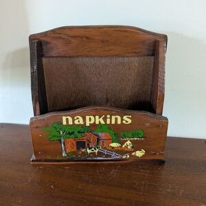 Rustic Wooden Napkin Holder with Farmhouse Design Vintage Farm Decor Cottagecore